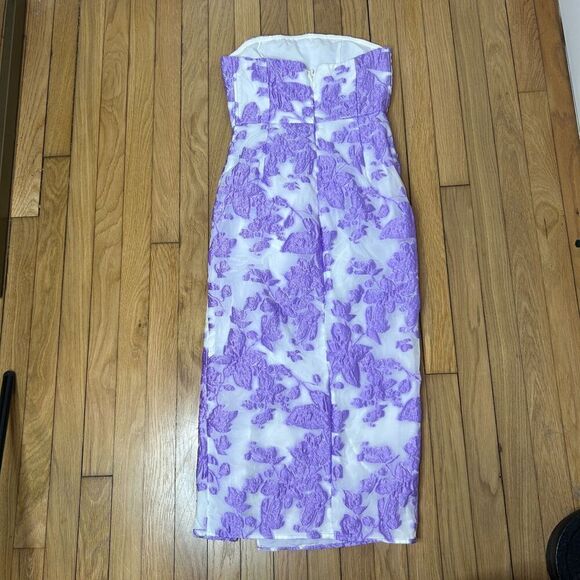 Showpo Brailey Midi Dress Strapless Dress Purple Jacquard Floral Size 2 - Picture 4 of 7